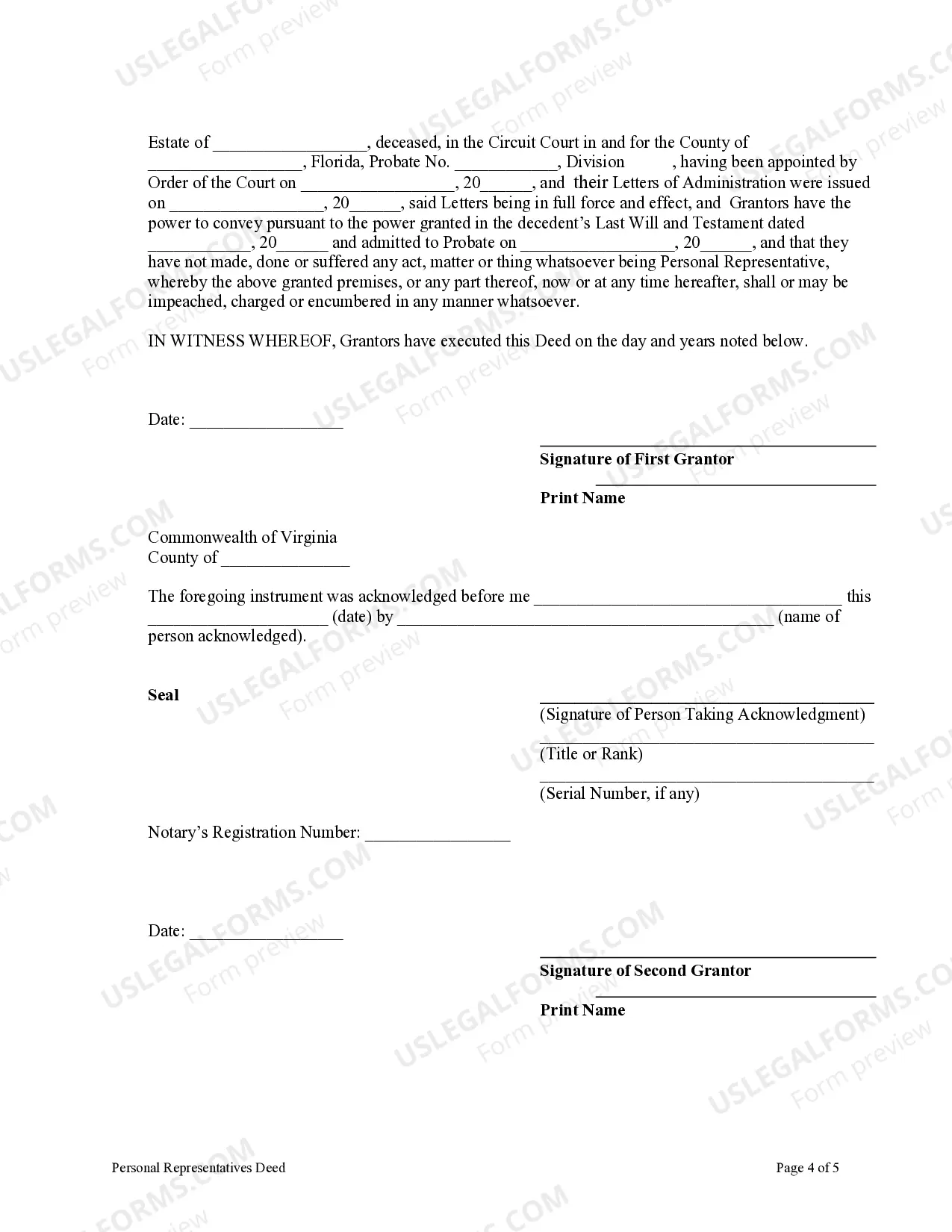 Preview Personal Representatives Deed - Six Individuals to One Individual