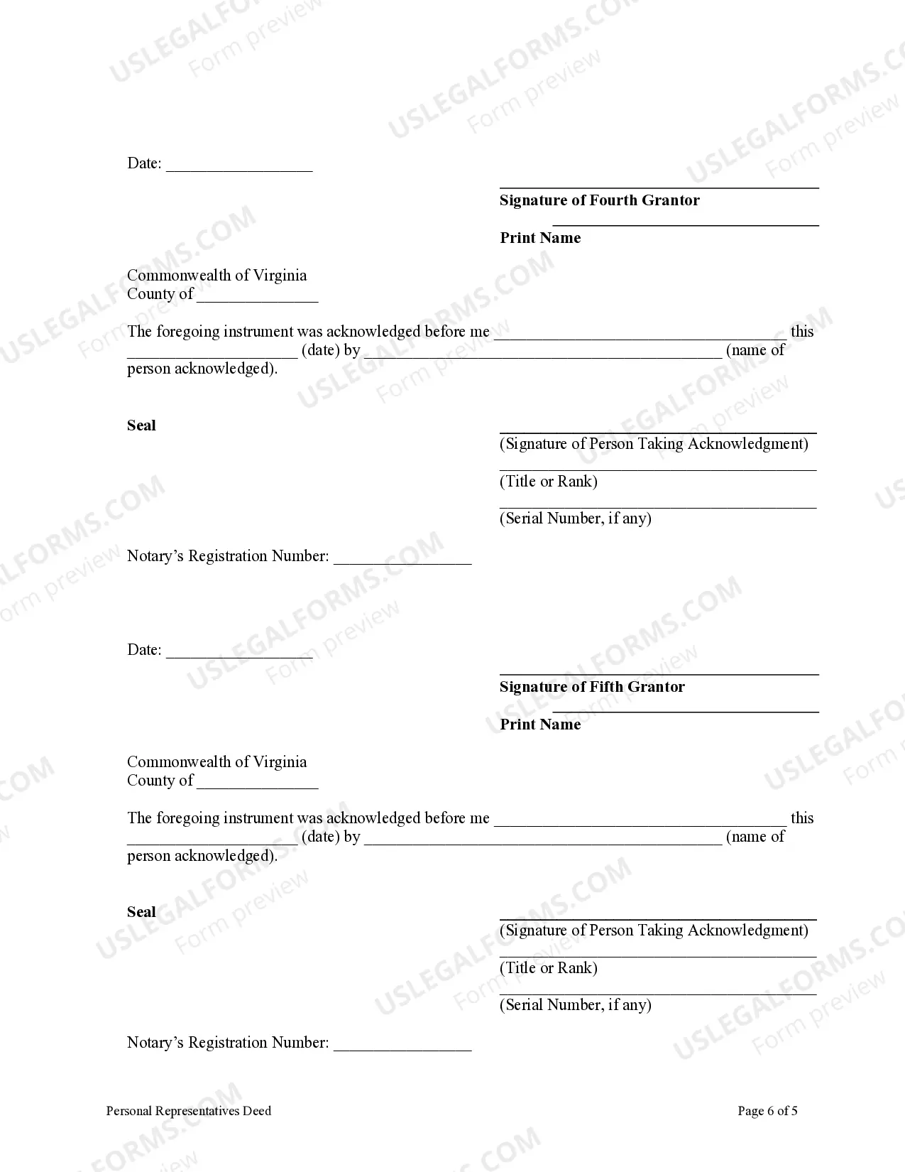 Preview Personal Representatives Deed - Six Individuals to One Individual