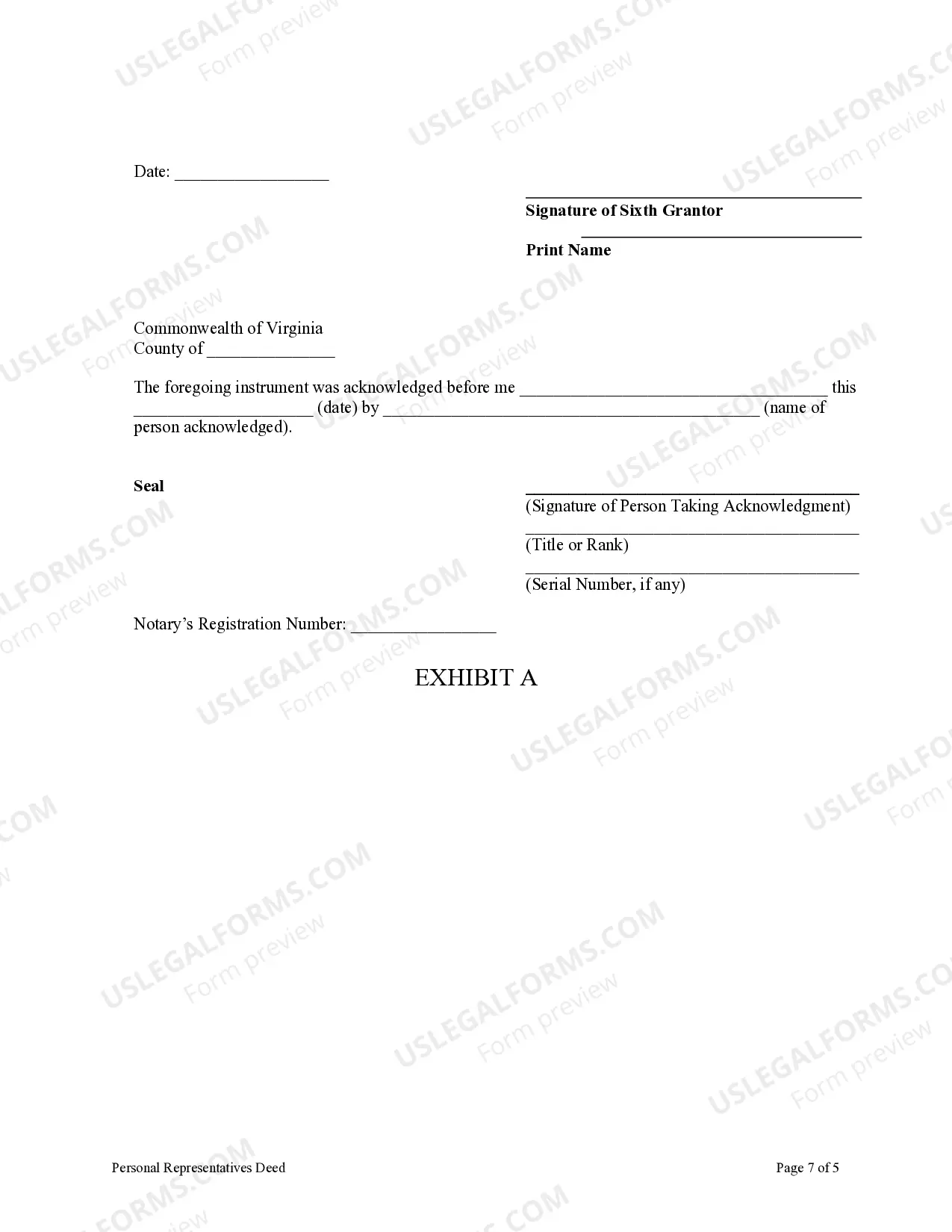 Preview Personal Representatives Deed - Six Individuals to One Individual