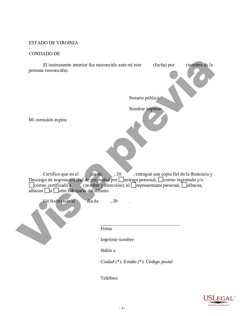 Preview Renuncia y renuncia de tenencia conjunta o interés de tenencia