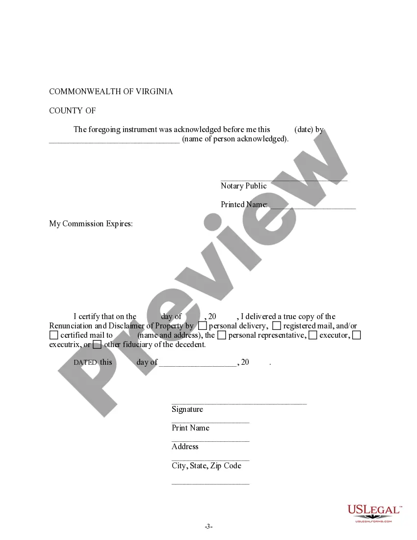 Preview Renunciation And Disclaimer of Joint Tenant or Tenancy Interest