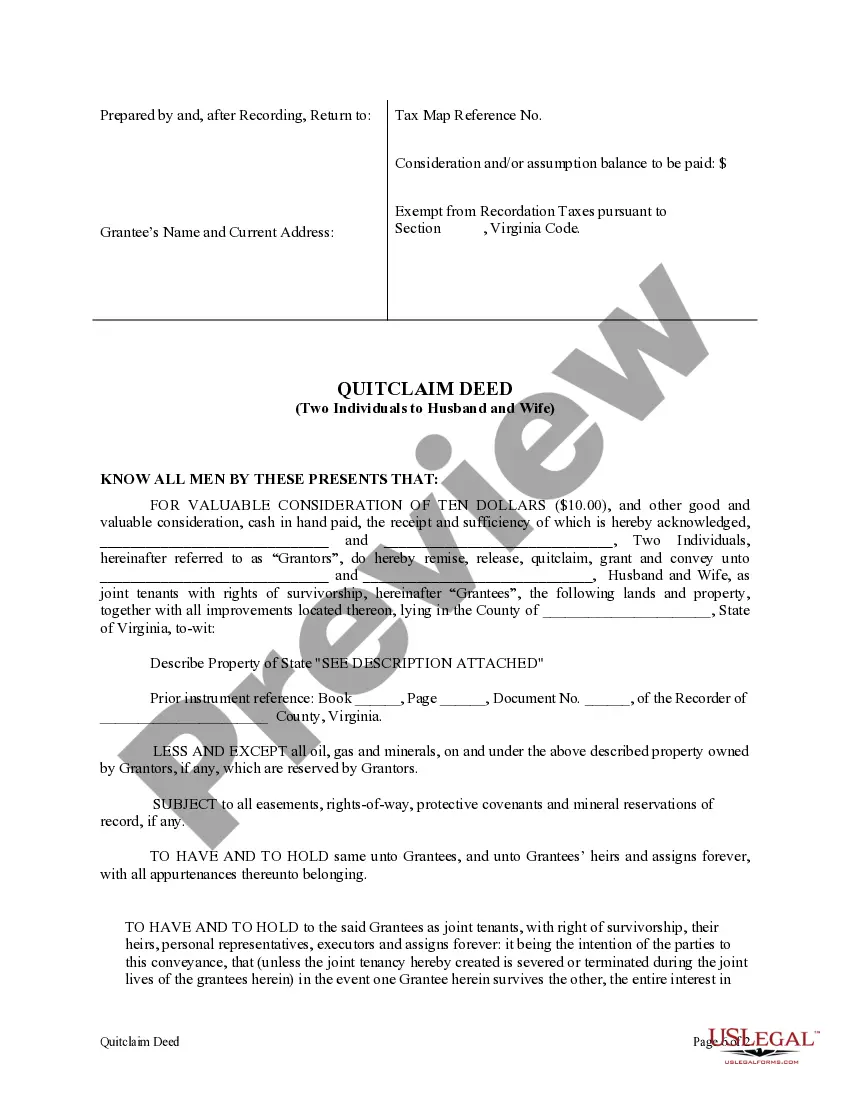 Preview Quitclaim Deed by Two Individuals to Husband and Wife