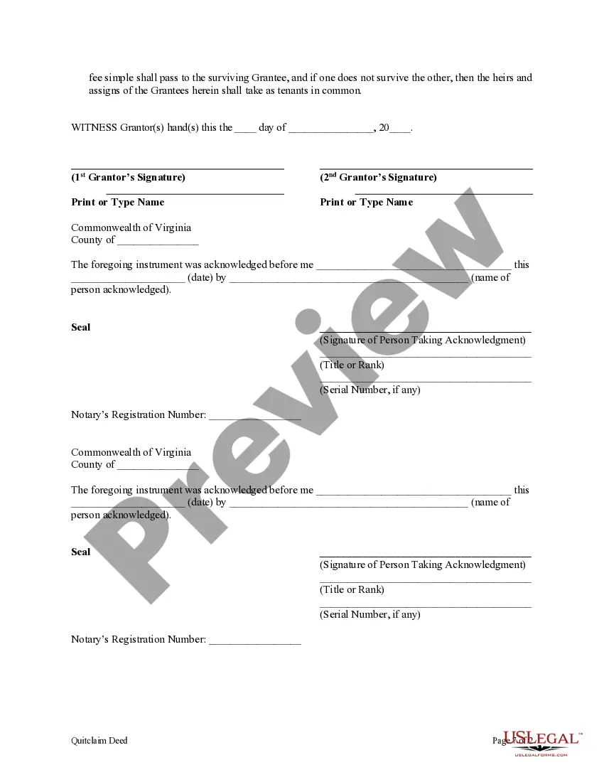 Preview Quitclaim Deed by Two Individuals to Husband and Wife