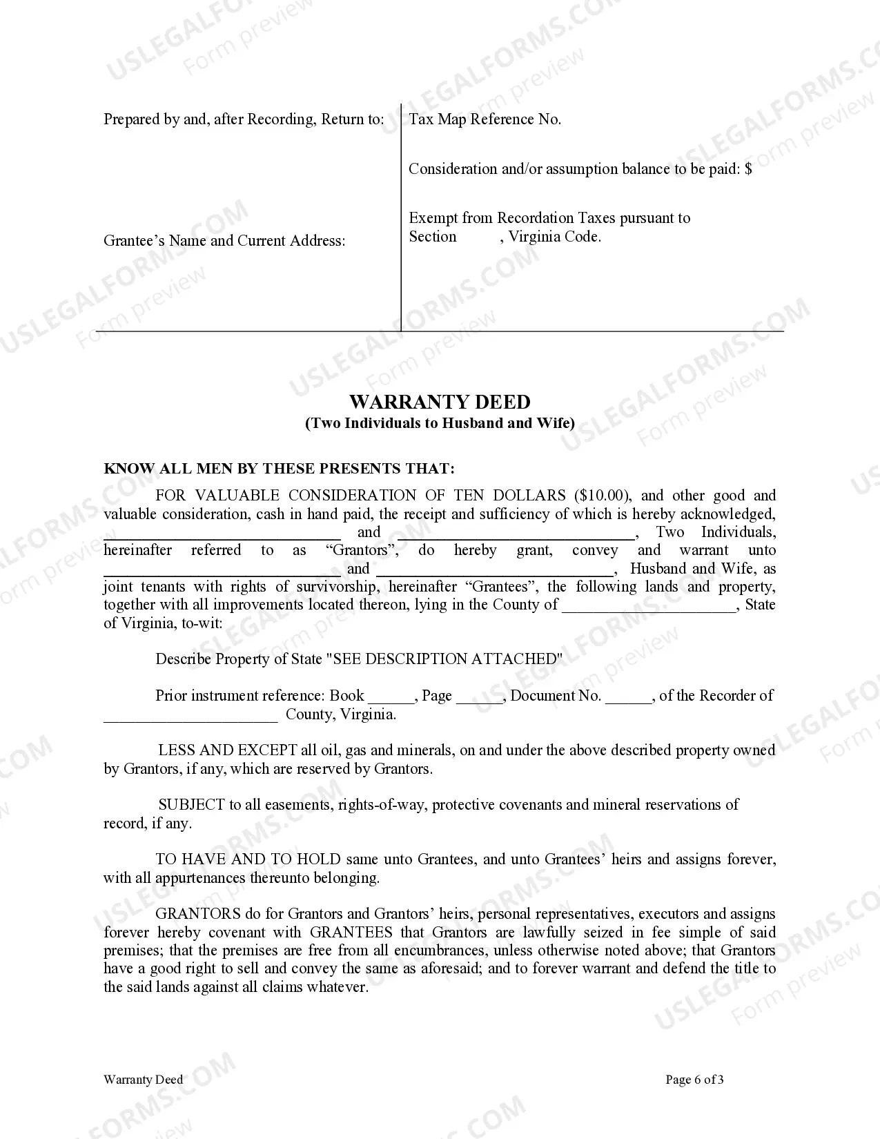 Preview Warranty Deed from two Individuals to Husband and Wife