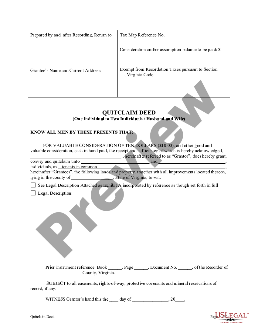 Virginia Quitclaim Deed Quitclaim Deed Form Us Legal Forms 8025