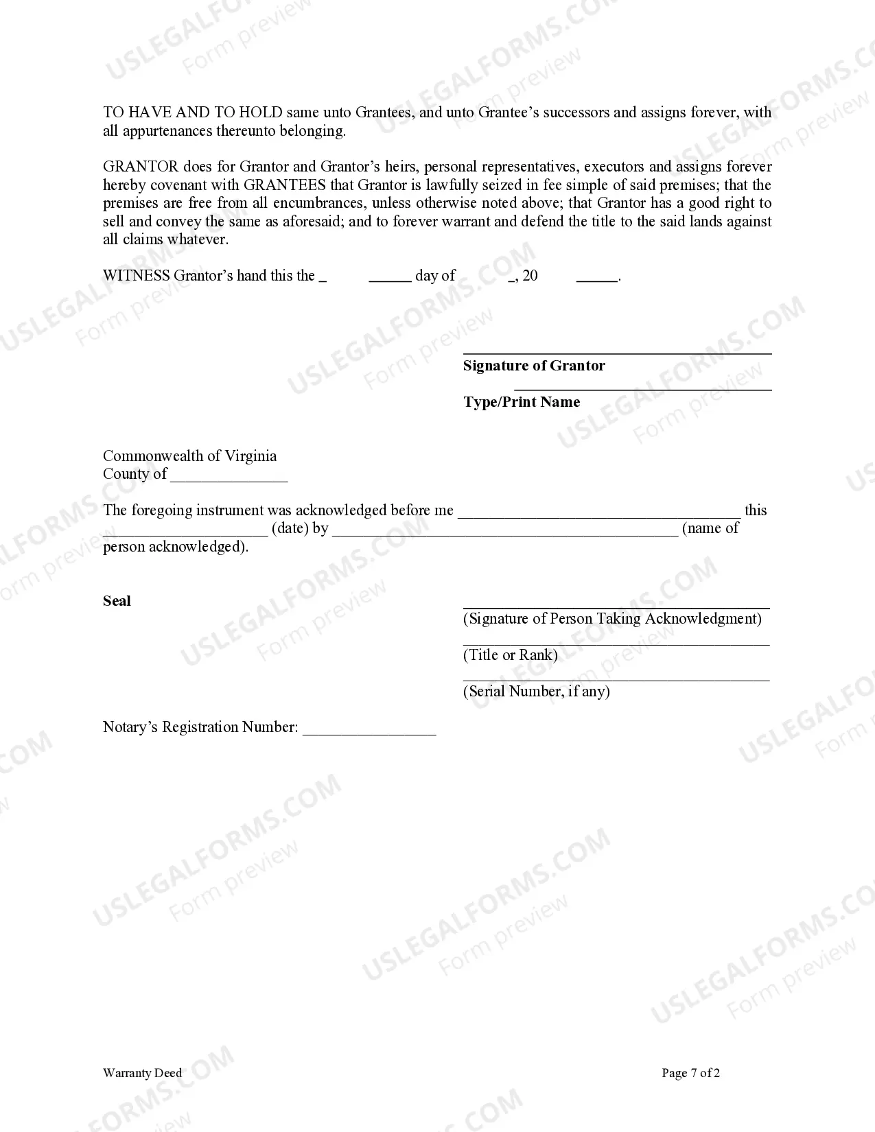 Preview Warranty Deed from an Individual to Two Individuals or Husband and Wife