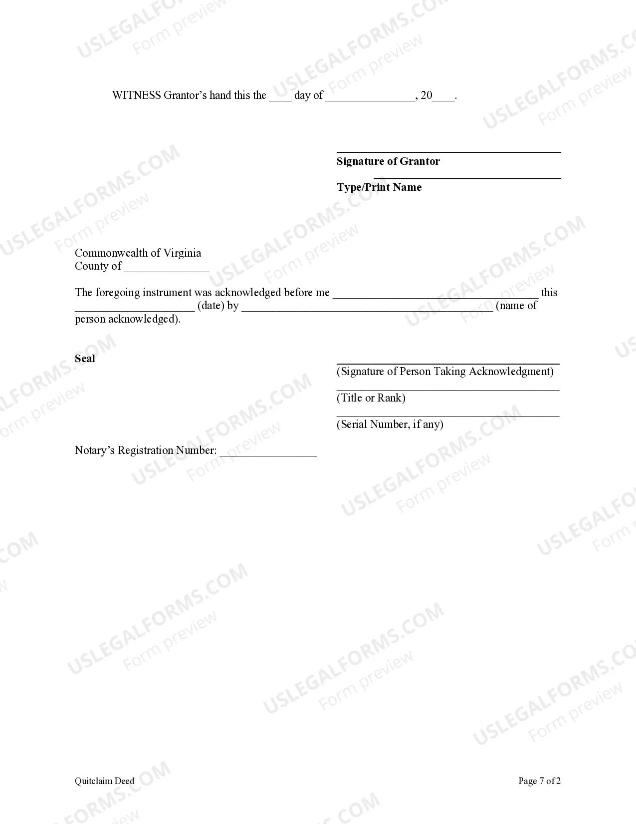 Preview Quitclaim Deed - Individual to a Trust