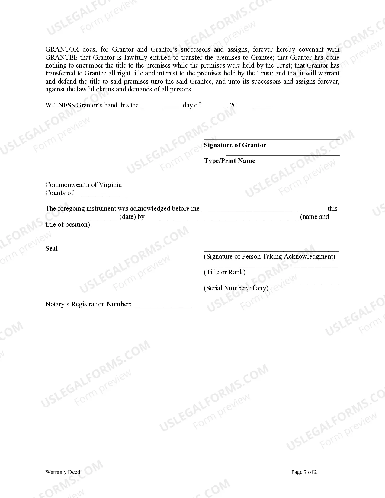 Preview Warranty Deed from a Trust to an Individual