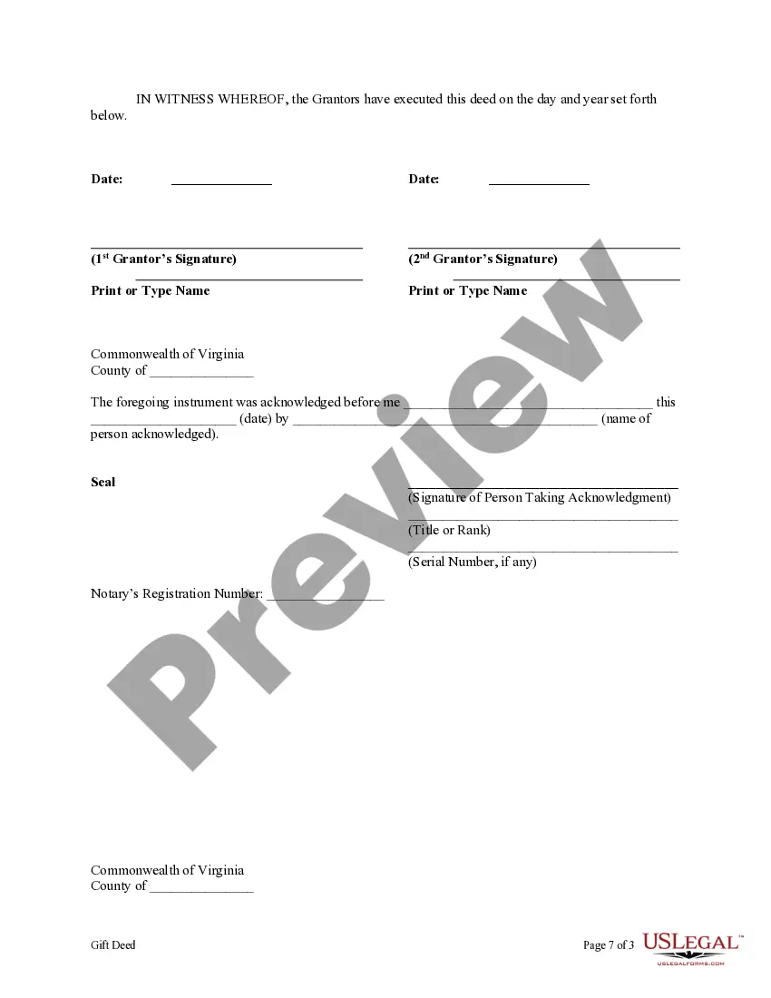 Preview Deed of Gift - Husband and Wife or Two Individuals to Indvidual