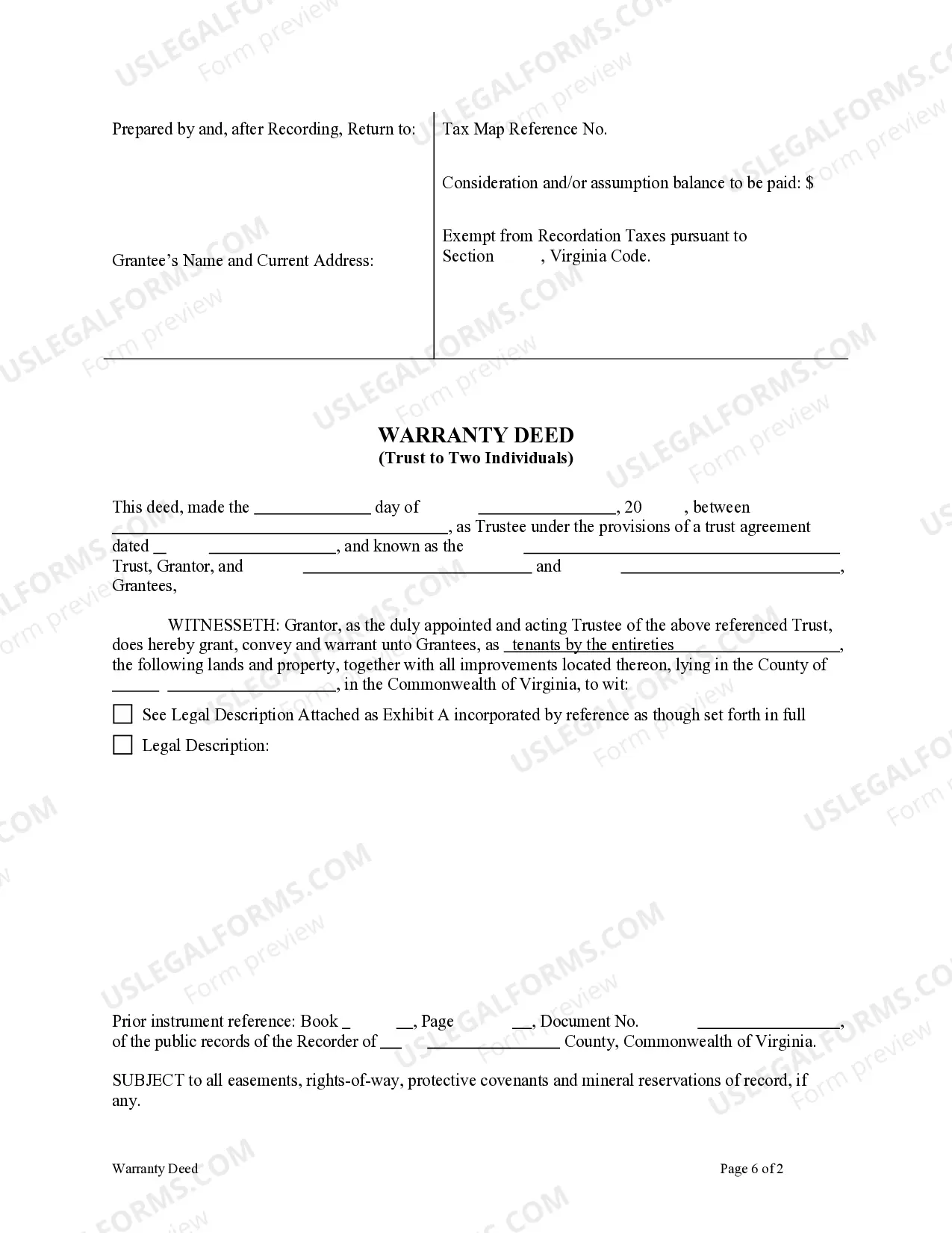 Preview Warranty Deed - Trust to Two Individuals