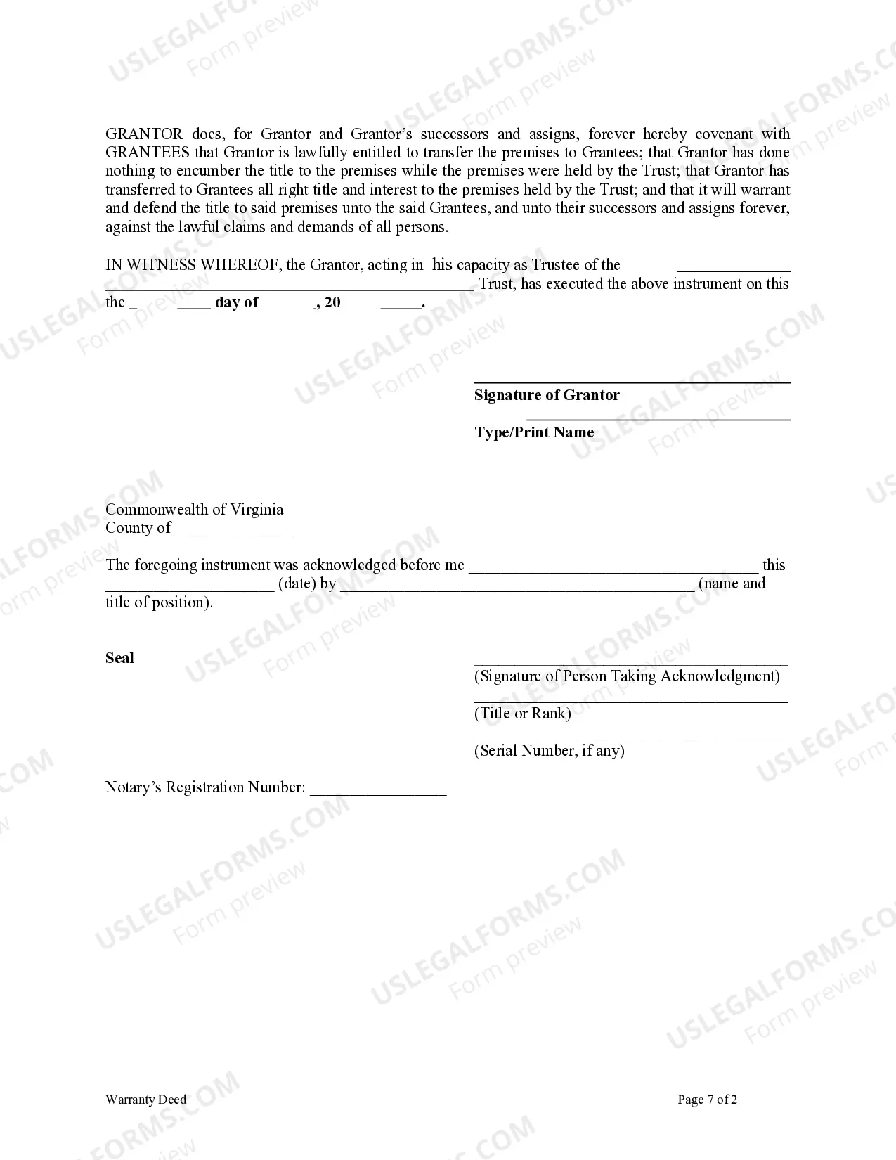 Preview Warranty Deed - Trust to Two Individuals