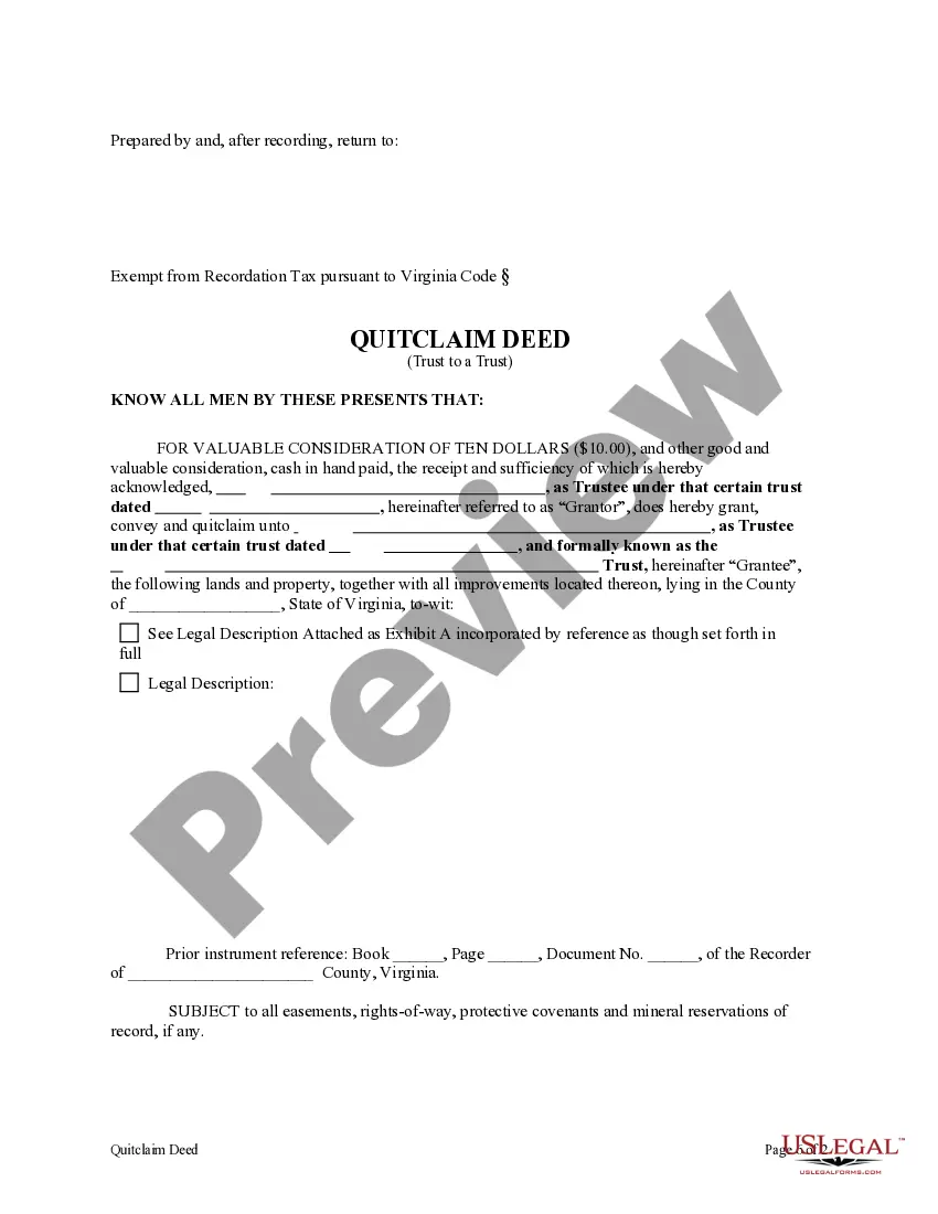 Preview Quitclaim Deed from Trust to Trust