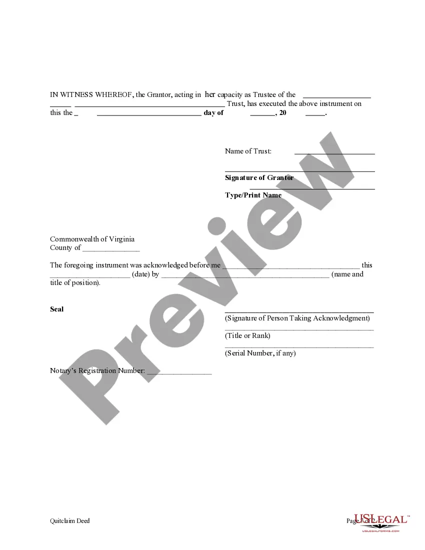 Preview Quitclaim Deed from Trust to Trust