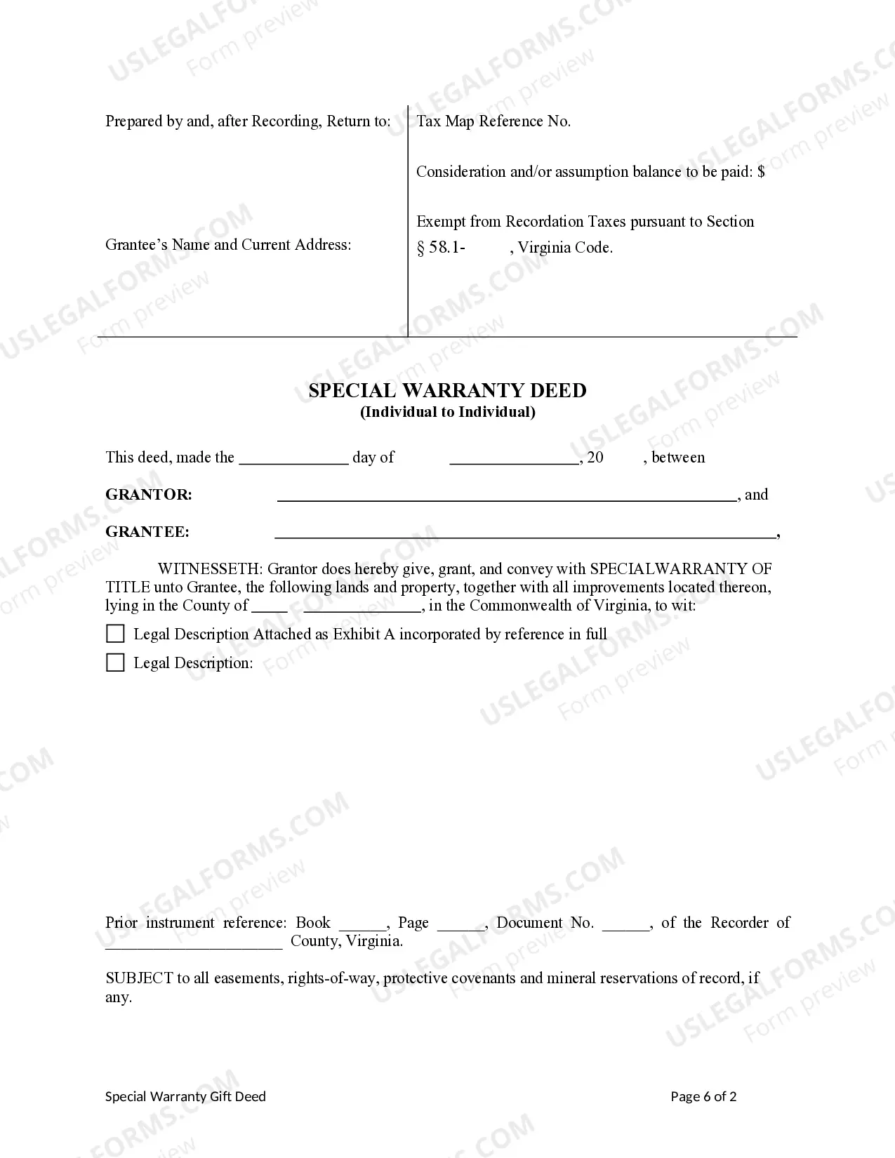 Preview Special Warranty Deed from an individual to an individual