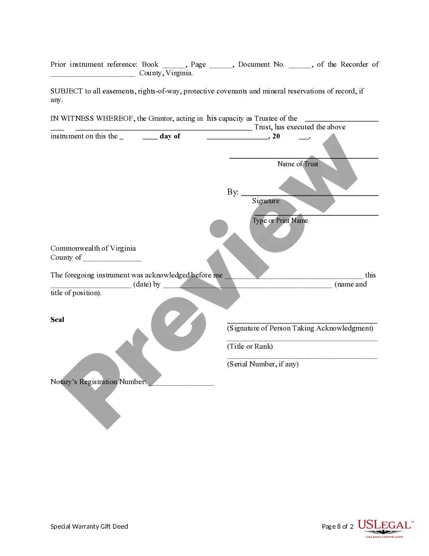 Preview Special Warranty Deed from a Trust (single Trustee) to Husband and Wife / Two Individuals