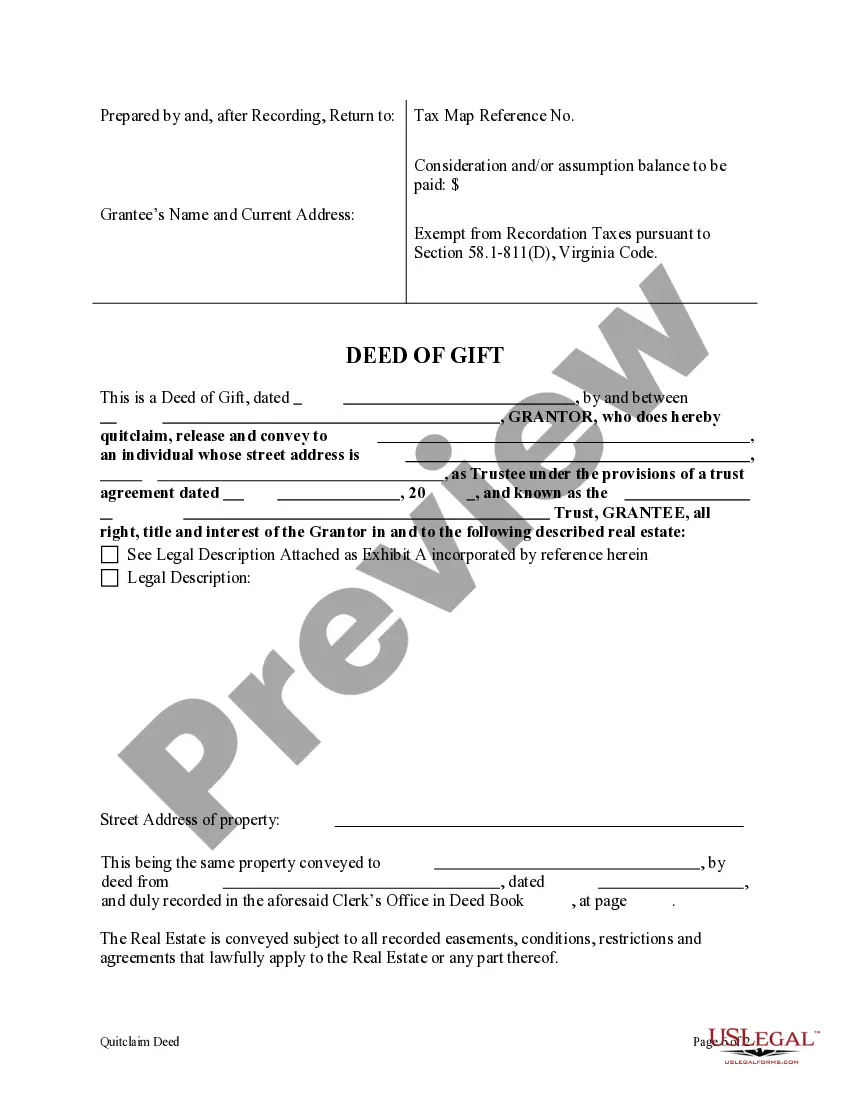 Preview Deed of Gift from an Individual to a Trust