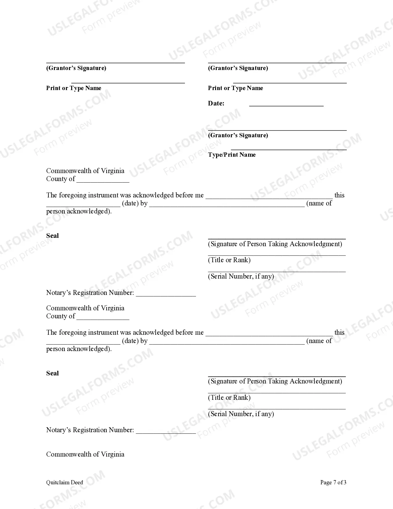 Preview Quitclaim Deed - Three Individuals to an Individual