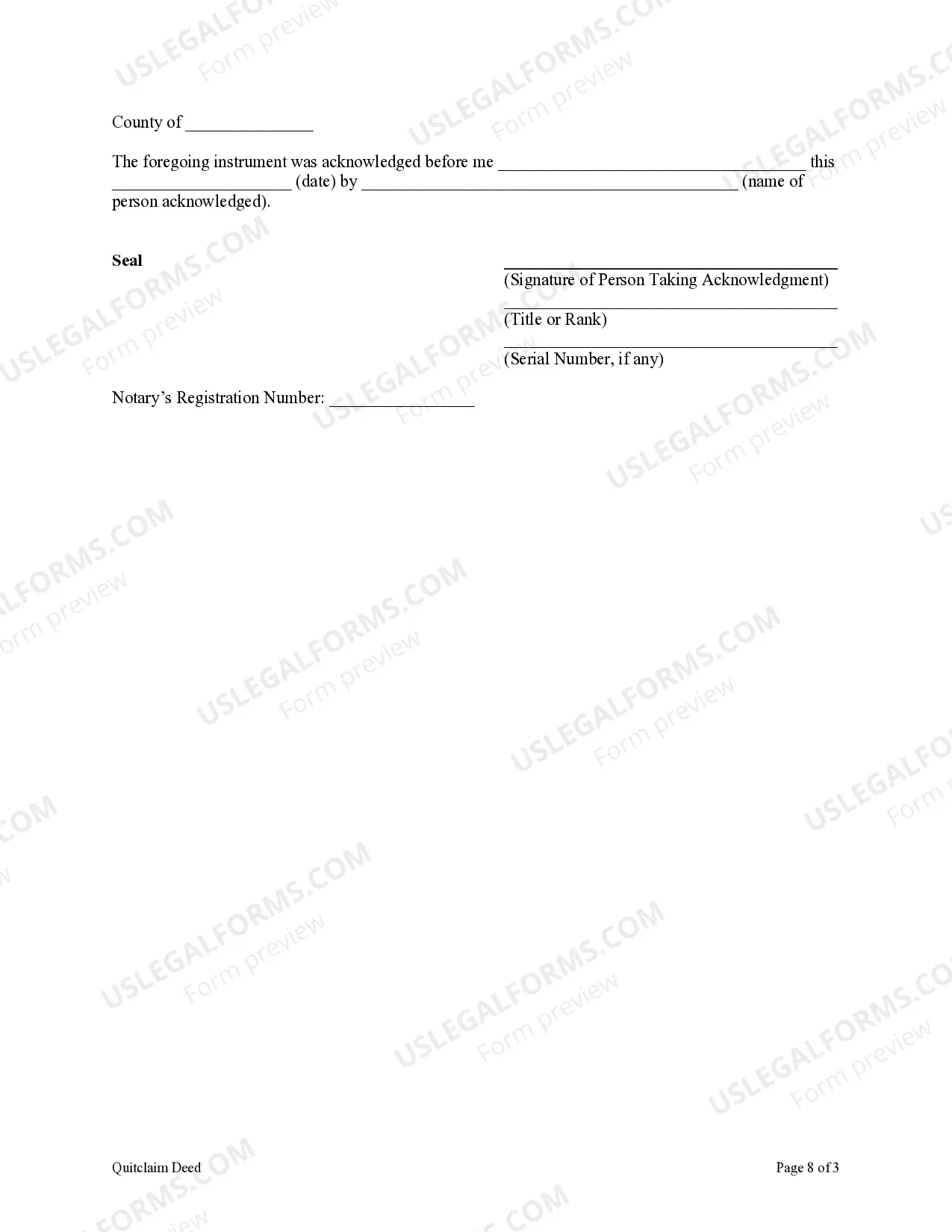 Preview Quitclaim Deed - Three Individuals to an Individual