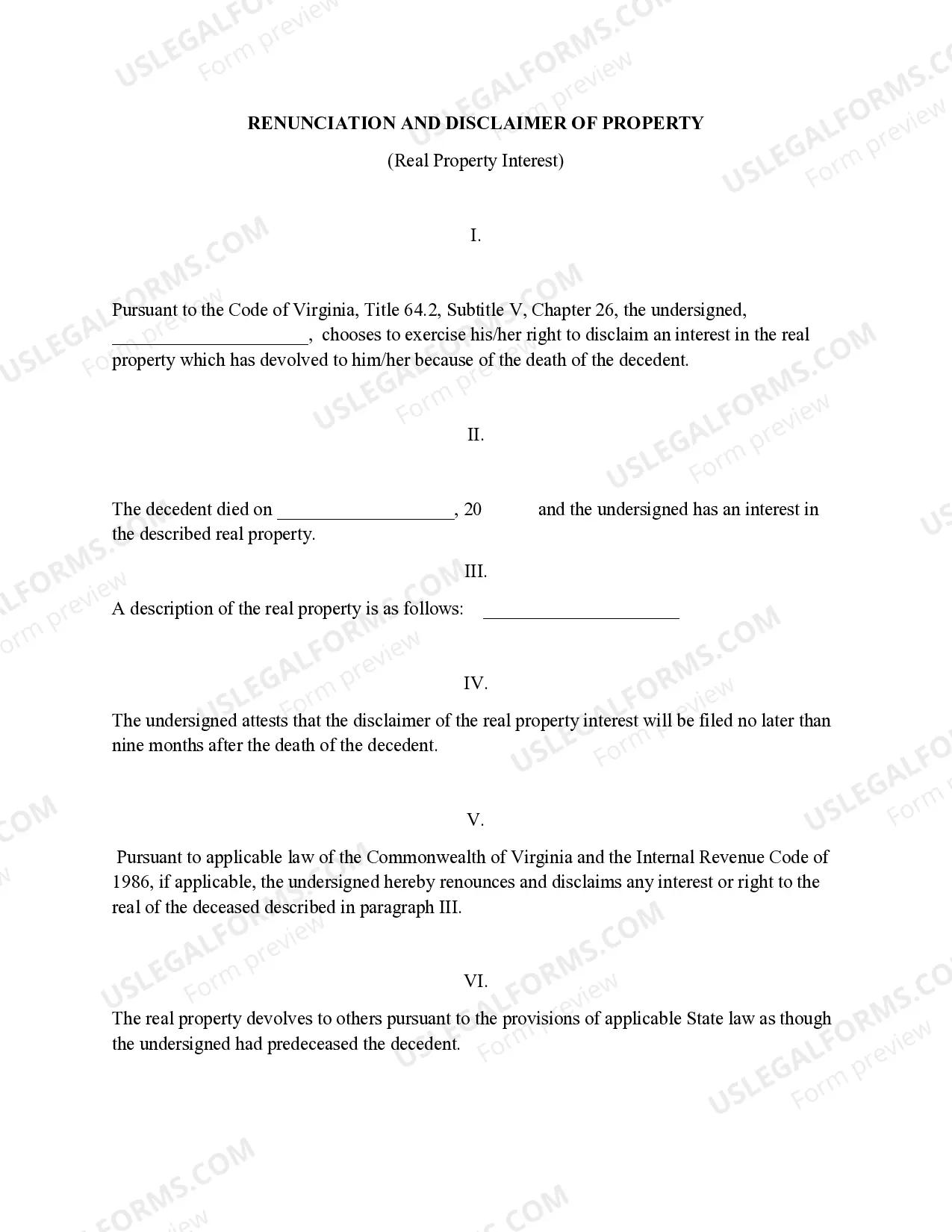Preview Renunciation And Disclaimer of Real Property Interest