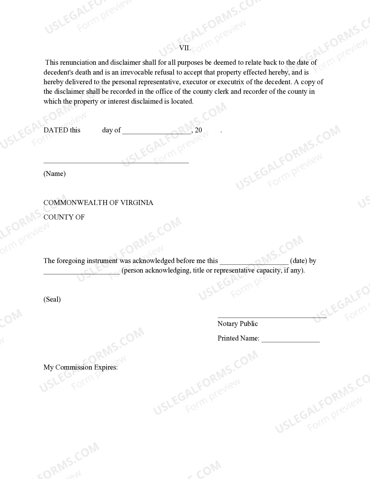 Preview Renunciation And Disclaimer of Real Property Interest