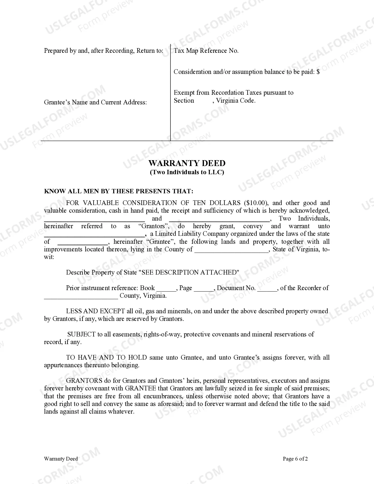 Preview Warranty Deed from two Individuals to LLC