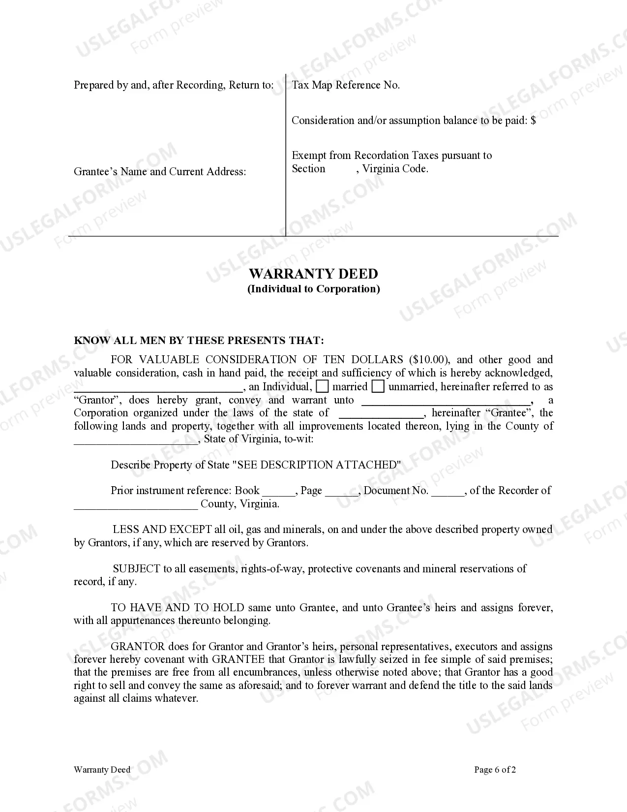 Preview Warranty Deed from Individual to Corporation