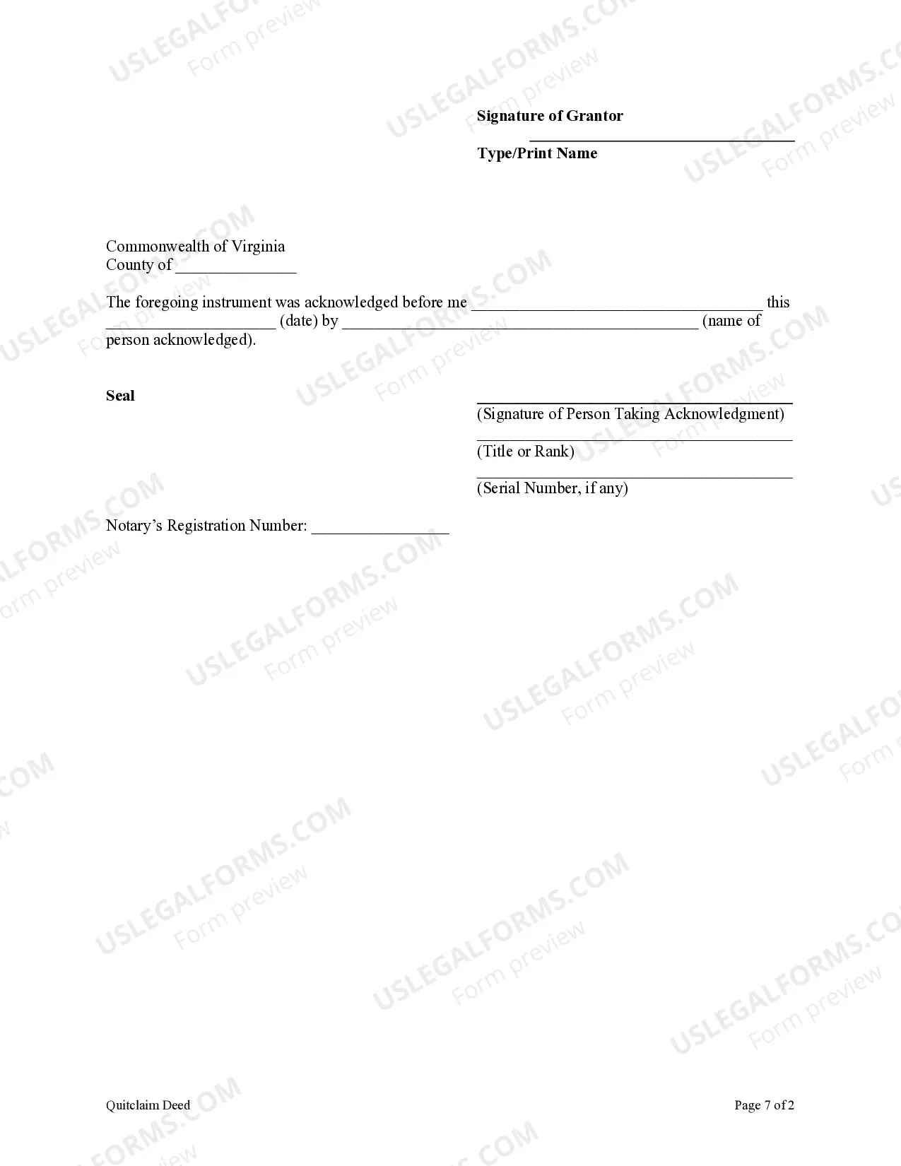 Preview Quitclaim Deed from Individual to LLC