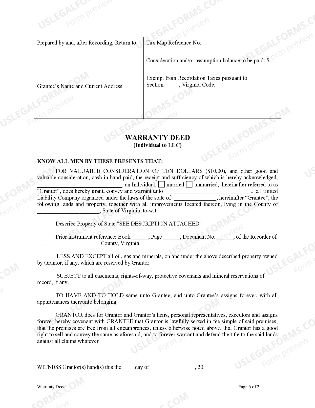 Preview Warranty Deed from Individual to LLC