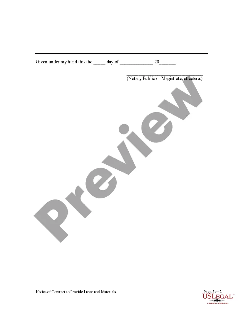 Preview Notice of Contract to Provide Labor and Materials - Individual
