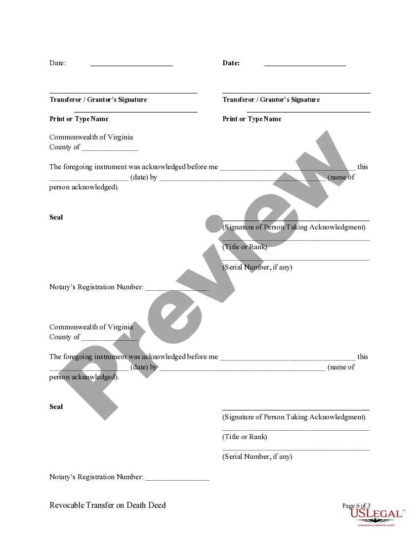 Preview Revocable Transfer on Death Deed from Husband and Wife, or Two Individuals, to Three Individuals