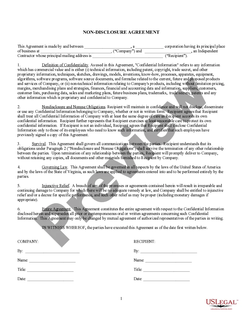 Preview NonDisclosure Agreement with Independent Contractor