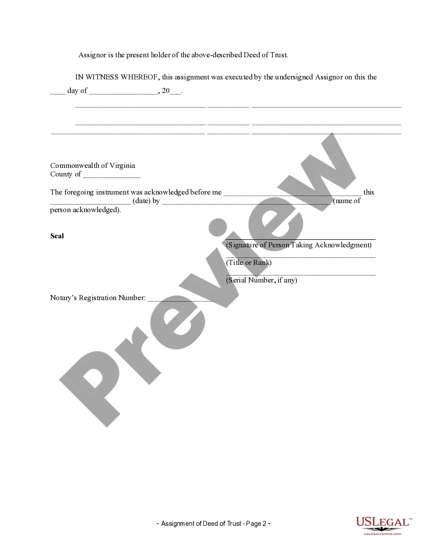 Preview Assignment of Deed of Trust by Individual Mortgage Holder