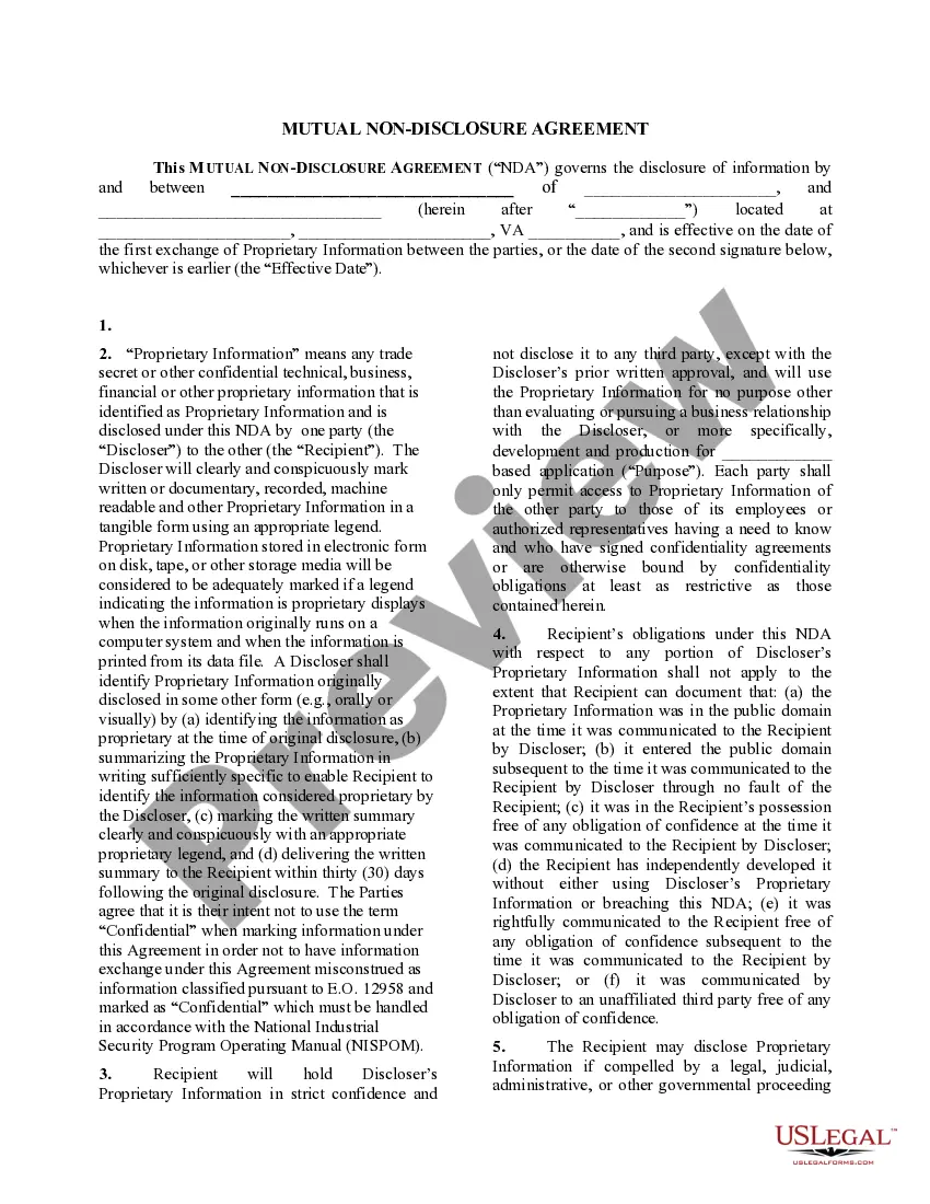 Preview Mutual Non-Disclosure Agreement