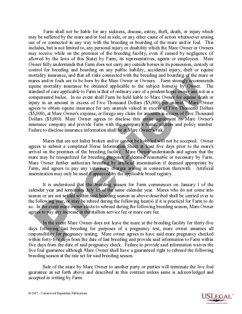 Preview Stallion Service Contract - Horse Equine Forms