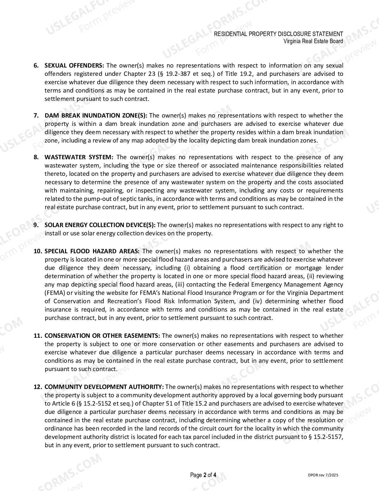 Preview Residential Real Estate Sales Disclosure Statement