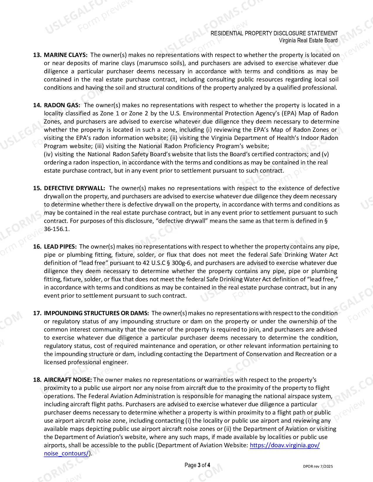 Preview Residential Real Estate Sales Disclosure Statement