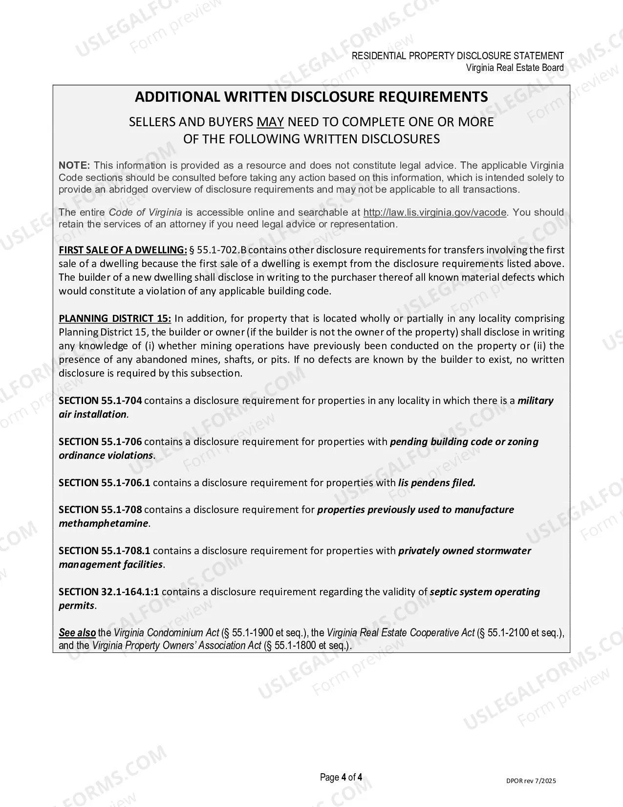 Preview Residential Real Estate Sales Disclosure Statement