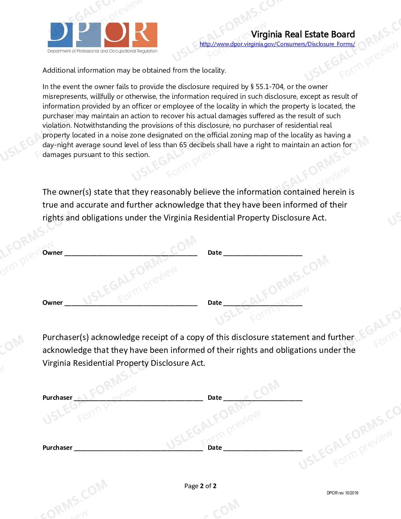 Preview Residential Real Estate Sales Disclosure Statement