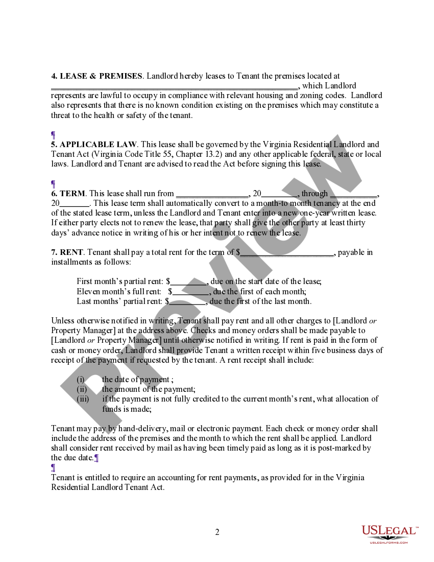 Virginia Residential Lease Trec Lease Agreement US Legal Forms