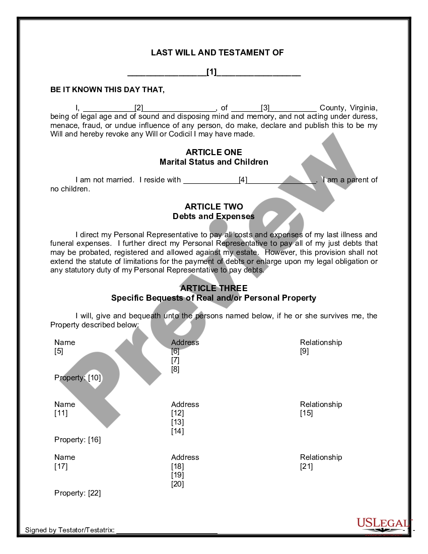 Virginia Mutual Wills Containing Last Will And Testaments For Unmarried Persons Living Together 8106