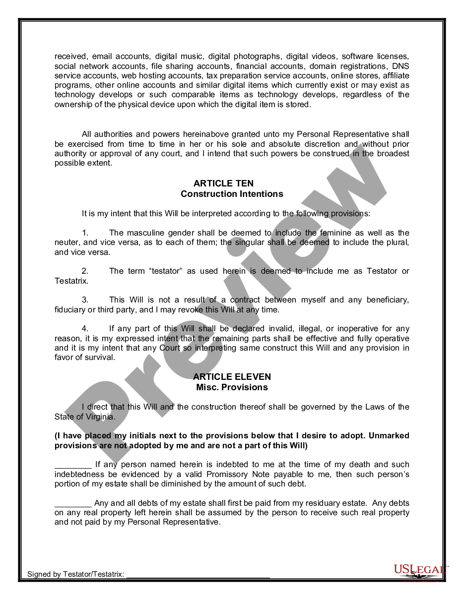 page 9 Mutual Wills Package of Last Wills and Testaments for Unmarried Persons living together Married with Adult Children preview
