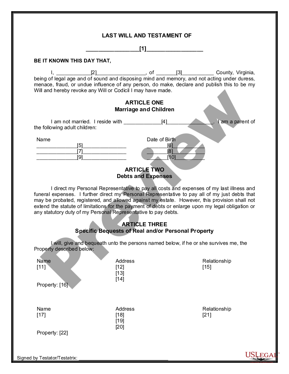 page 5 Mutual Wills Package of Last Wills and Testaments for Unmarried Persons living together Married with Adult Children preview
