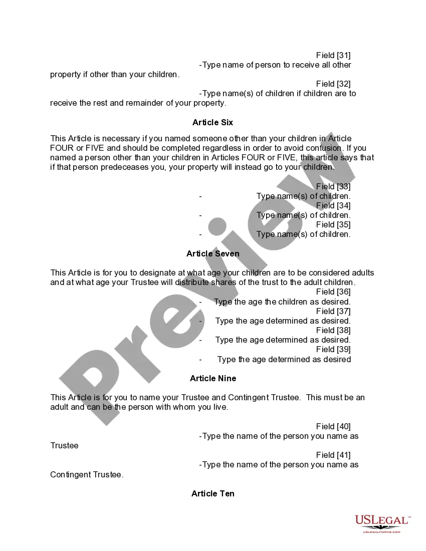 Preview Mutual Wills or Last Will and Testaments for Man and Woman living together, not Married with Minor Children