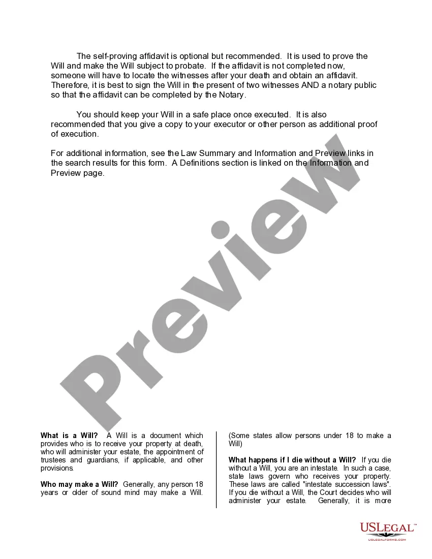 Preview Mutual Wills or Last Will and Testaments for Man and Woman living together, not Married with Minor Children