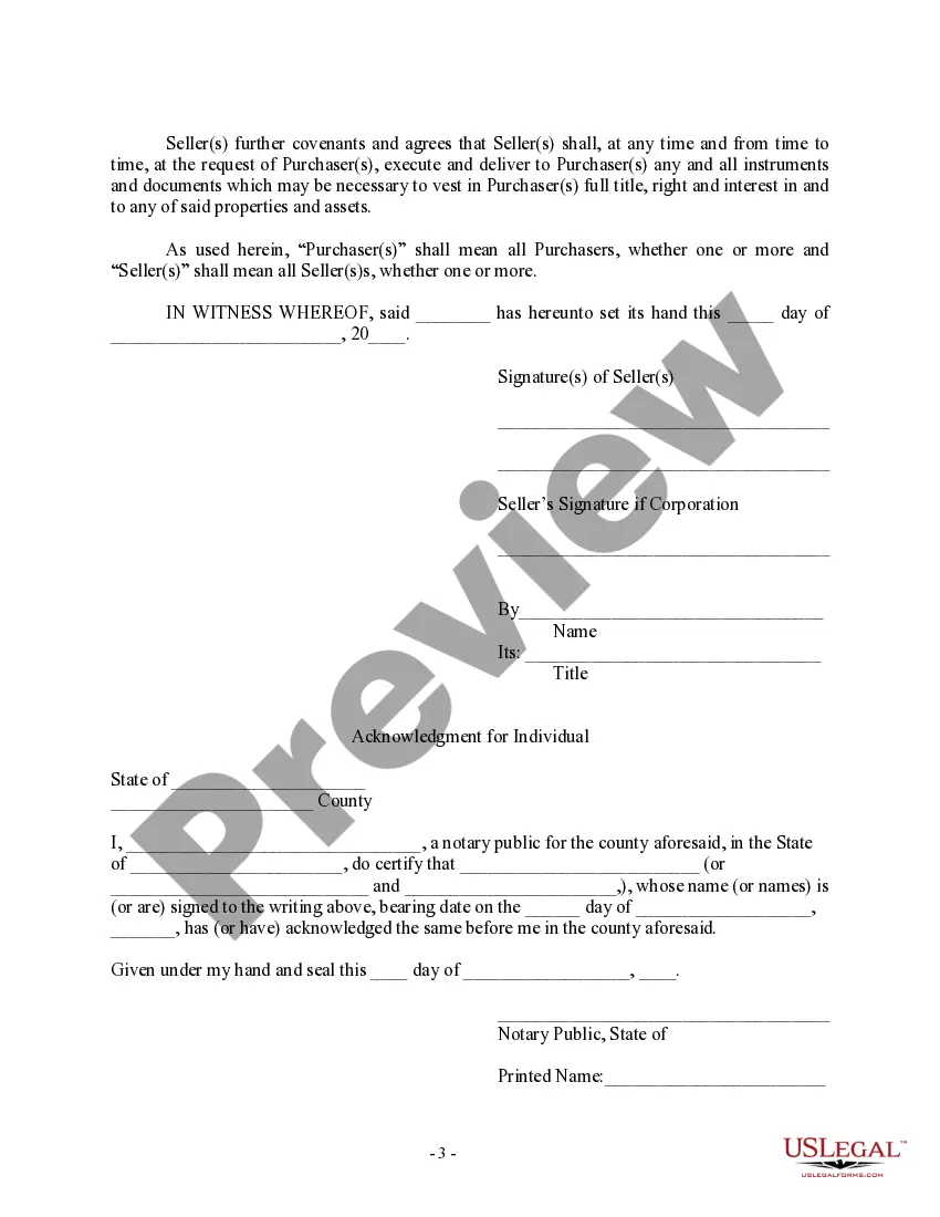 Get Bill of Sale in Connection with Sale of Business by Individual or Corporate Seller Preview Bill of Sale in Connection with Sale of Business by Individual or Corporate Seller