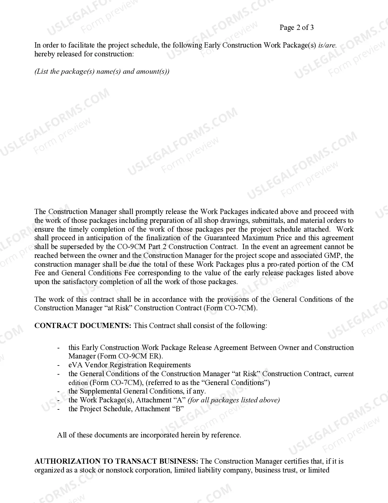 Preview Early Construction Work Package Release