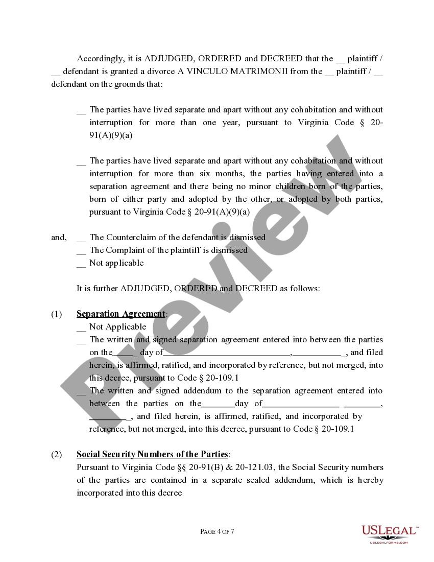 Virginia Final Decree Of Divorce For People With No Children What