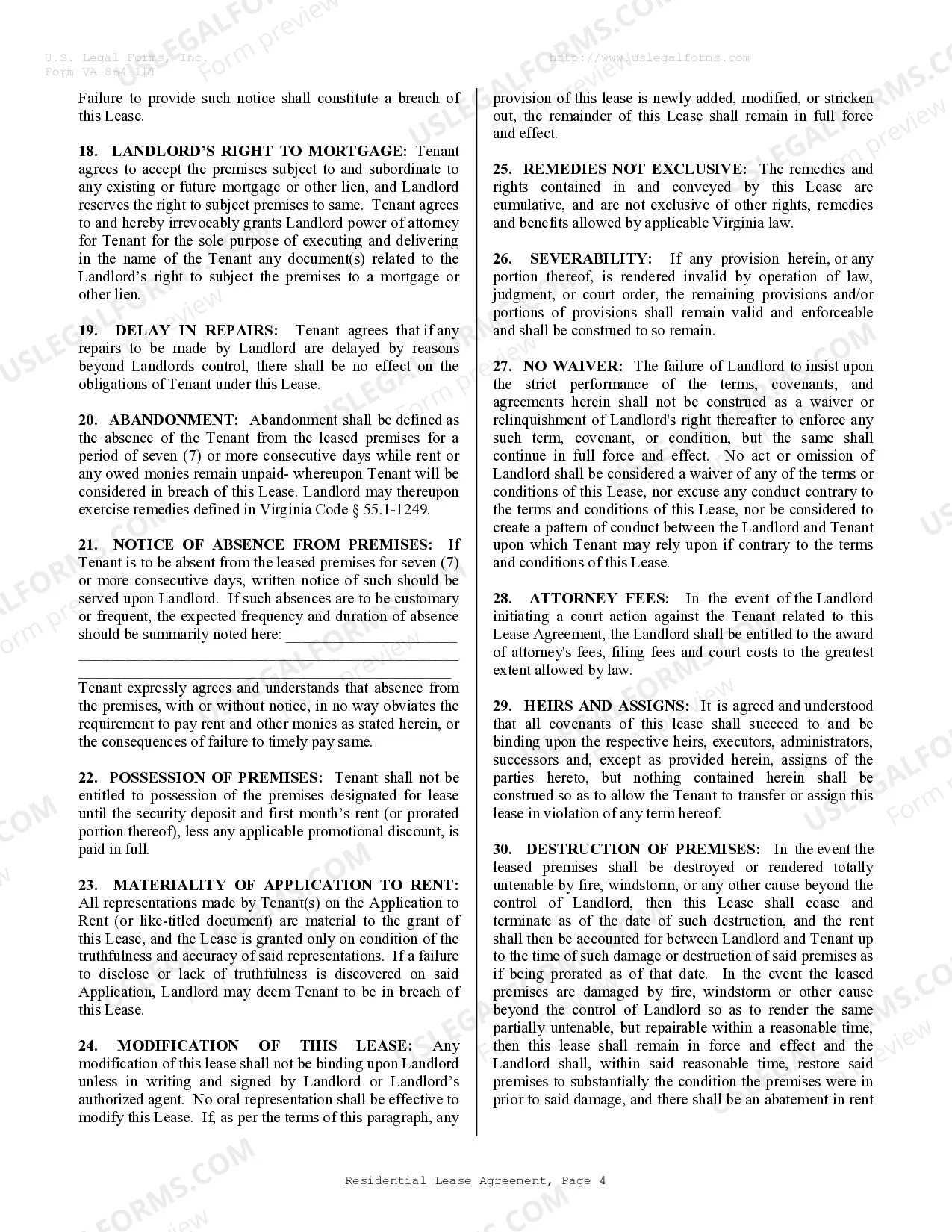 Preview Residential Lease or Rental Agreement for Month to Month
