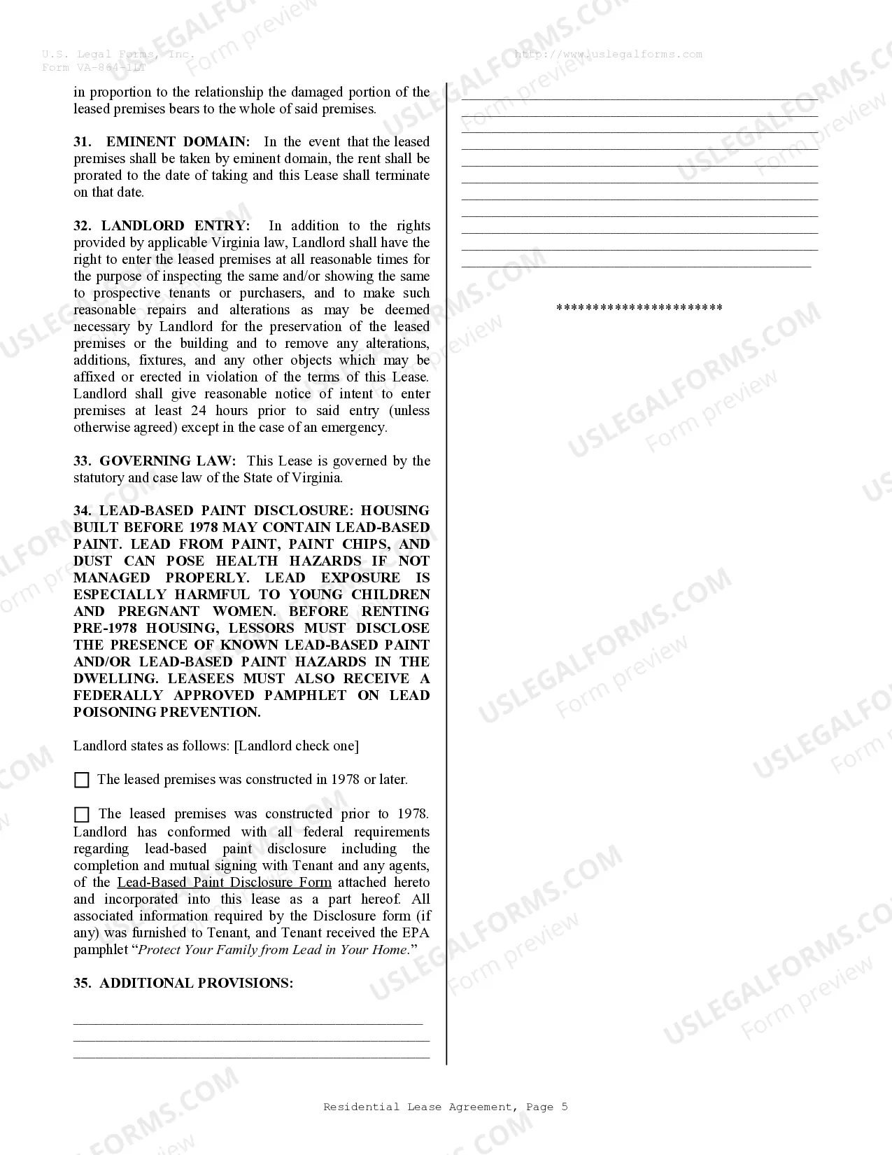 Preview Residential Lease or Rental Agreement for Month to Month