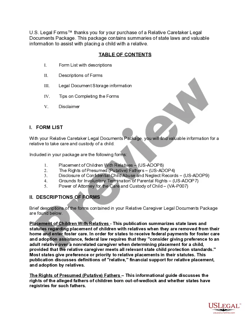 Preview Virginia Relative Caretaker Legal Documents Package